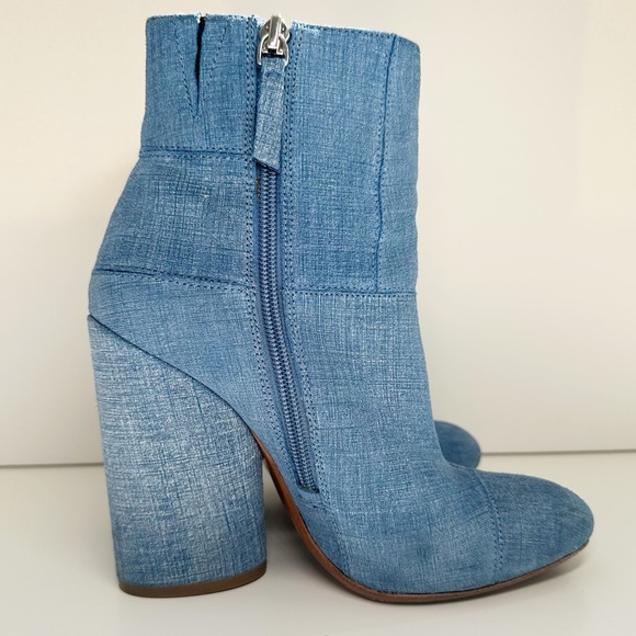 Derek Lam 10 Crosby Blue Denim Patchwork Bootie Block Heel 6.5 - Picture 3 of 11